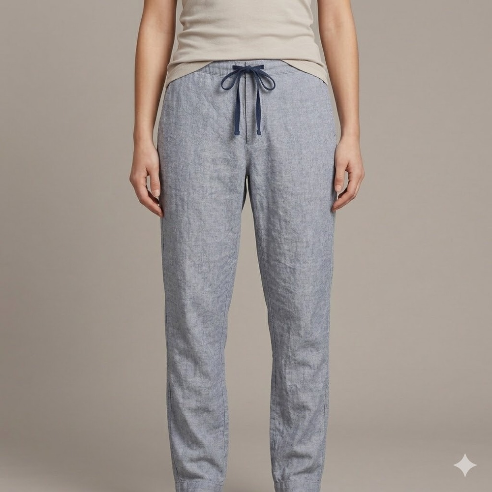 Uniqlo‎ Pants Women M Blue Cotton Linen Drawstring Casual EUC